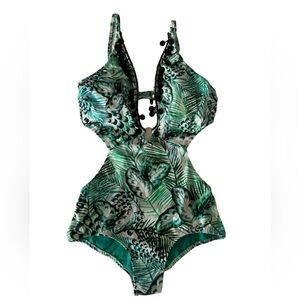 Soraya- Sexy Tropical Leafy luxury Monokini One piece Beaded V- Plunge- Size | M